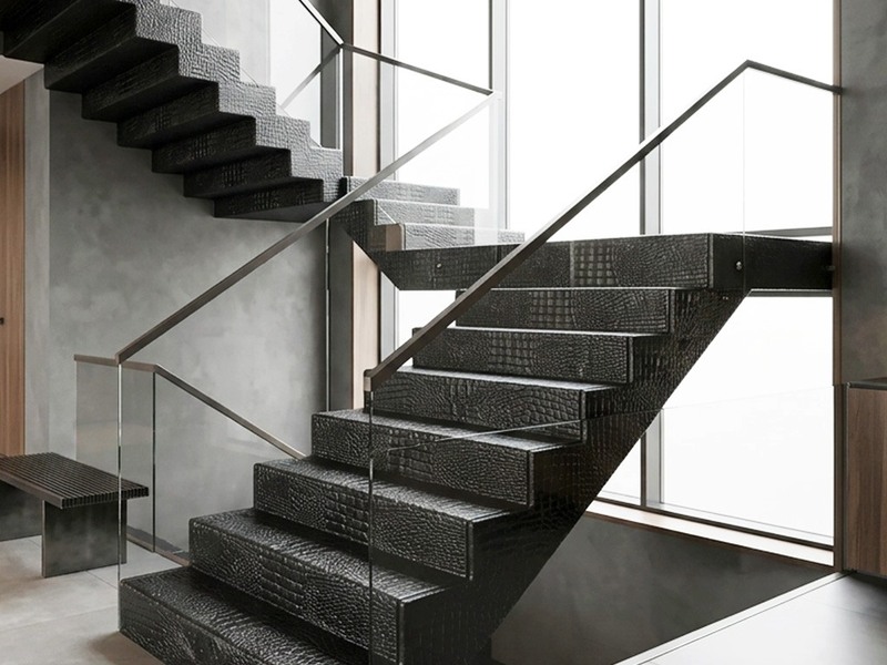 Ledertreppe in schwarzer Cayman-Optik, Kollektion PREMIUM SHADED - CAYMAN VELVET BLACK