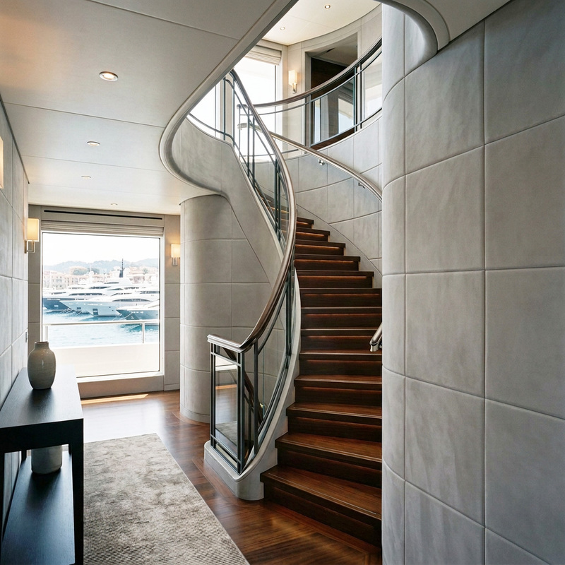 Hallway auf Yacht mit Nubukleder verkleidet